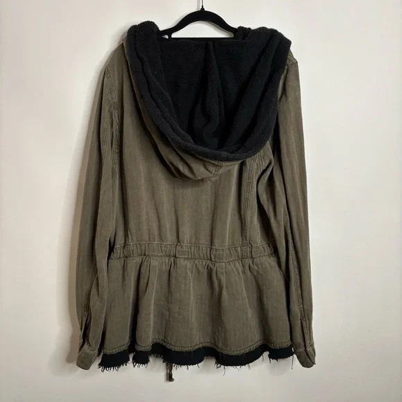 Free People Soft Peplum Hooded Military Army Green Cargo Jacket size Large - Picture 11 of 15